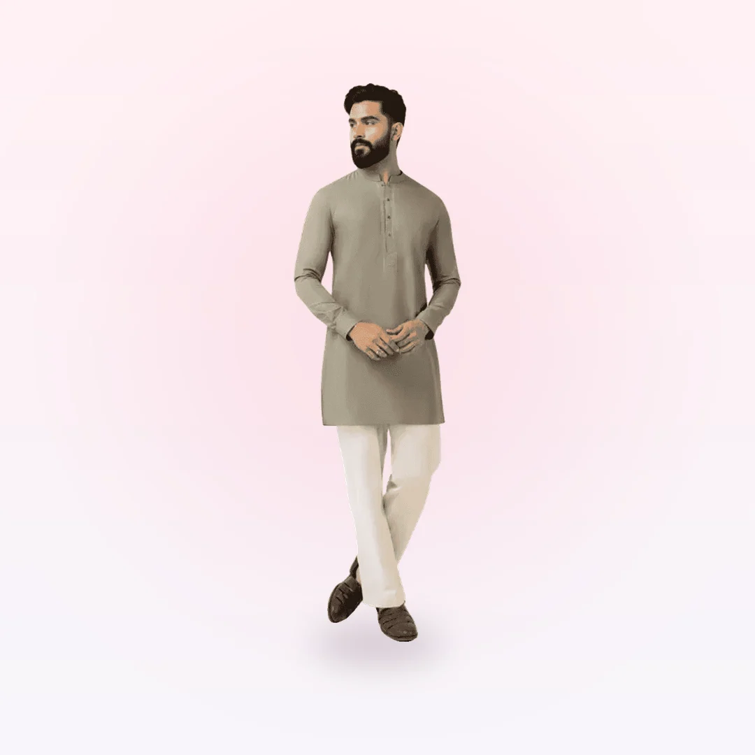 Olive Cotton Semi-Formal Short Kurta