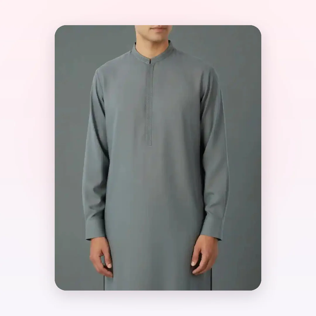 Greenish Grey Blended Semi-Formal Kurta