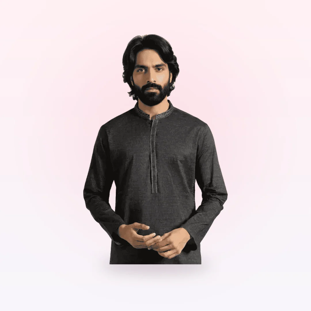 Charcoal Cotton Printed Semi-Formal Kurta