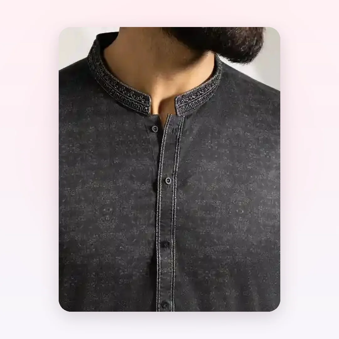 Charcoal Cotton Printed Semi-Formal Kurta, photo 2