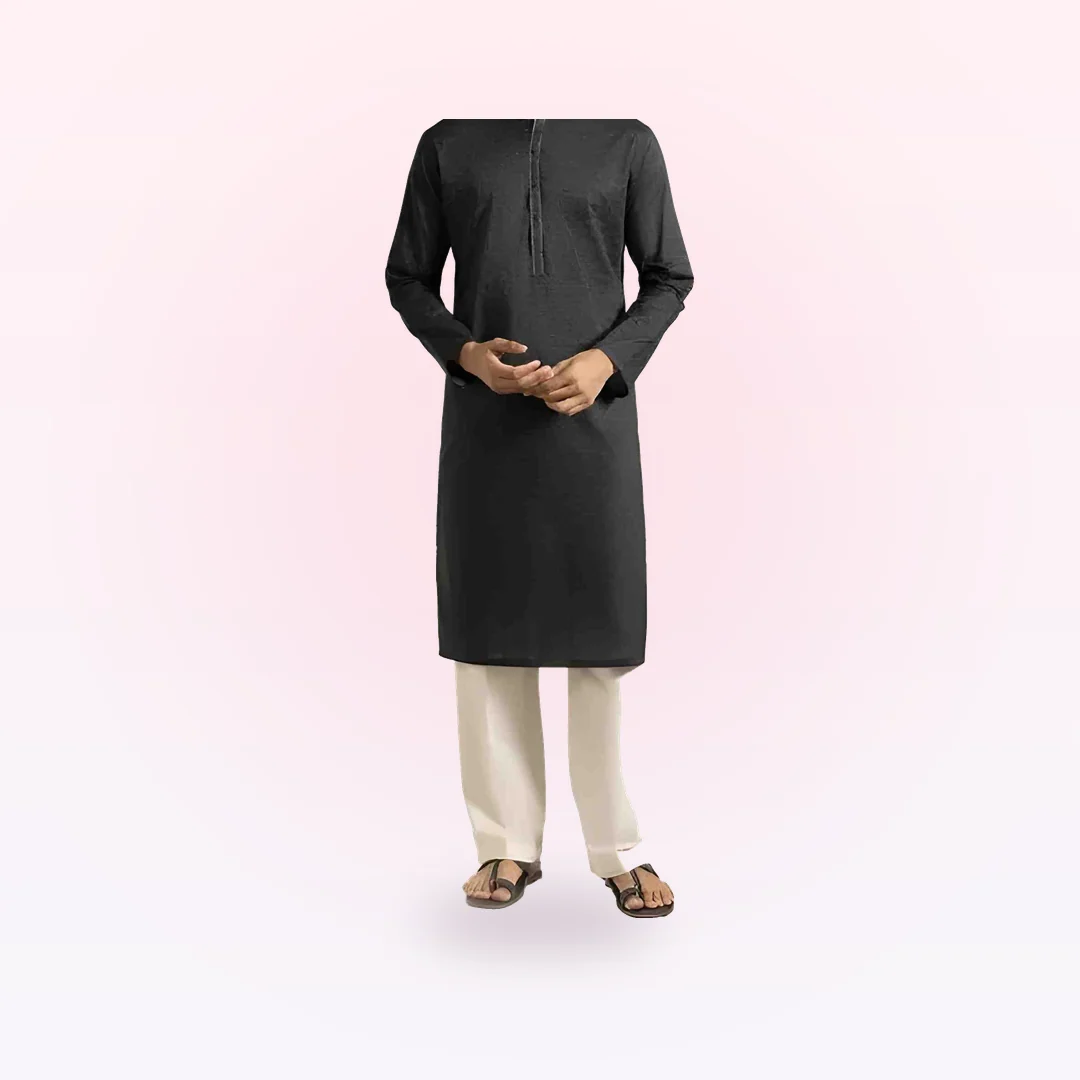 Charcoal Cotton Printed Semi-Formal Kurta, photo 3
