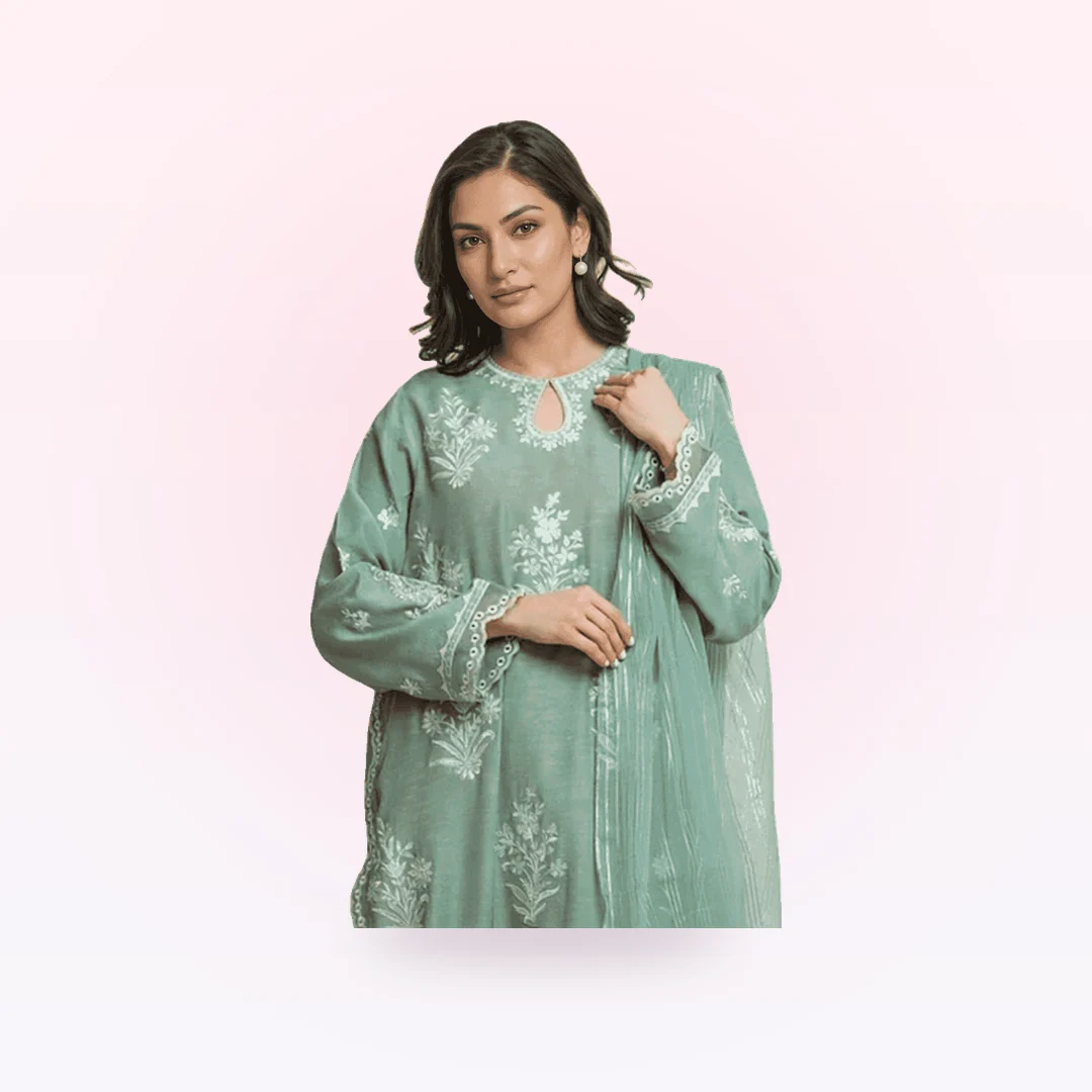 Unstitched Embroidered Karandi Suit