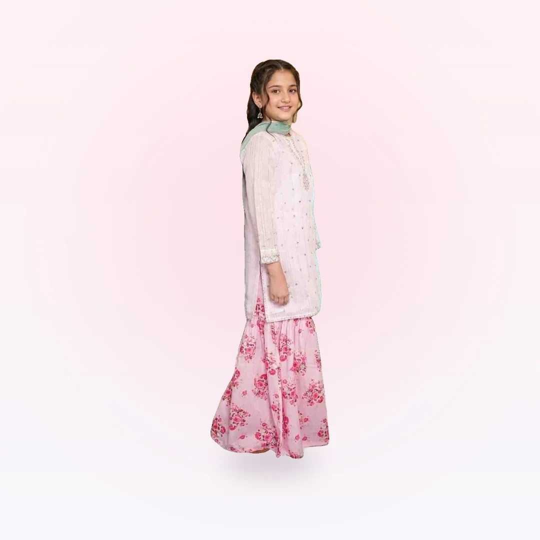 Embroidered Shirt With Printed Gharara And Dupatta. (EFW-10), photo 3