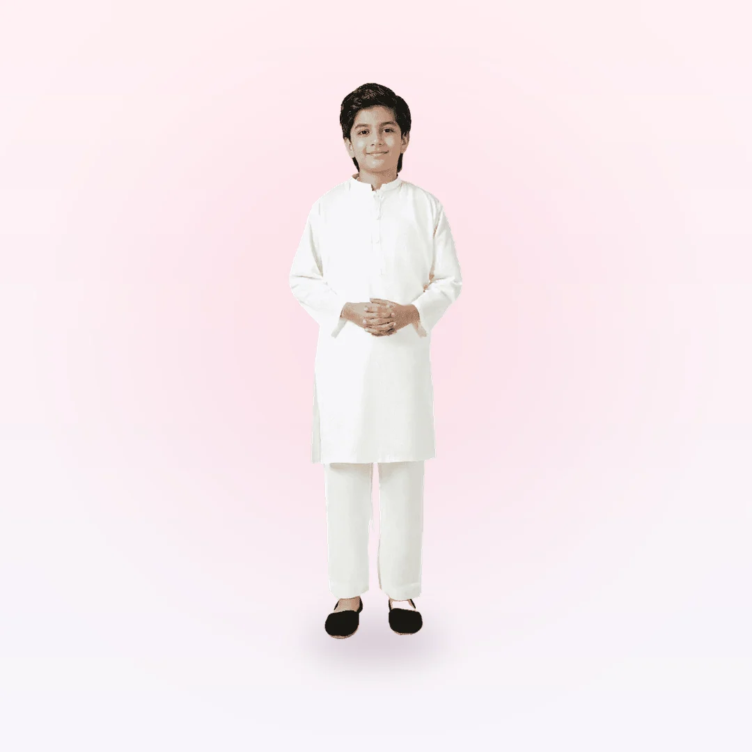 Boys White Kurta Trousers Set
