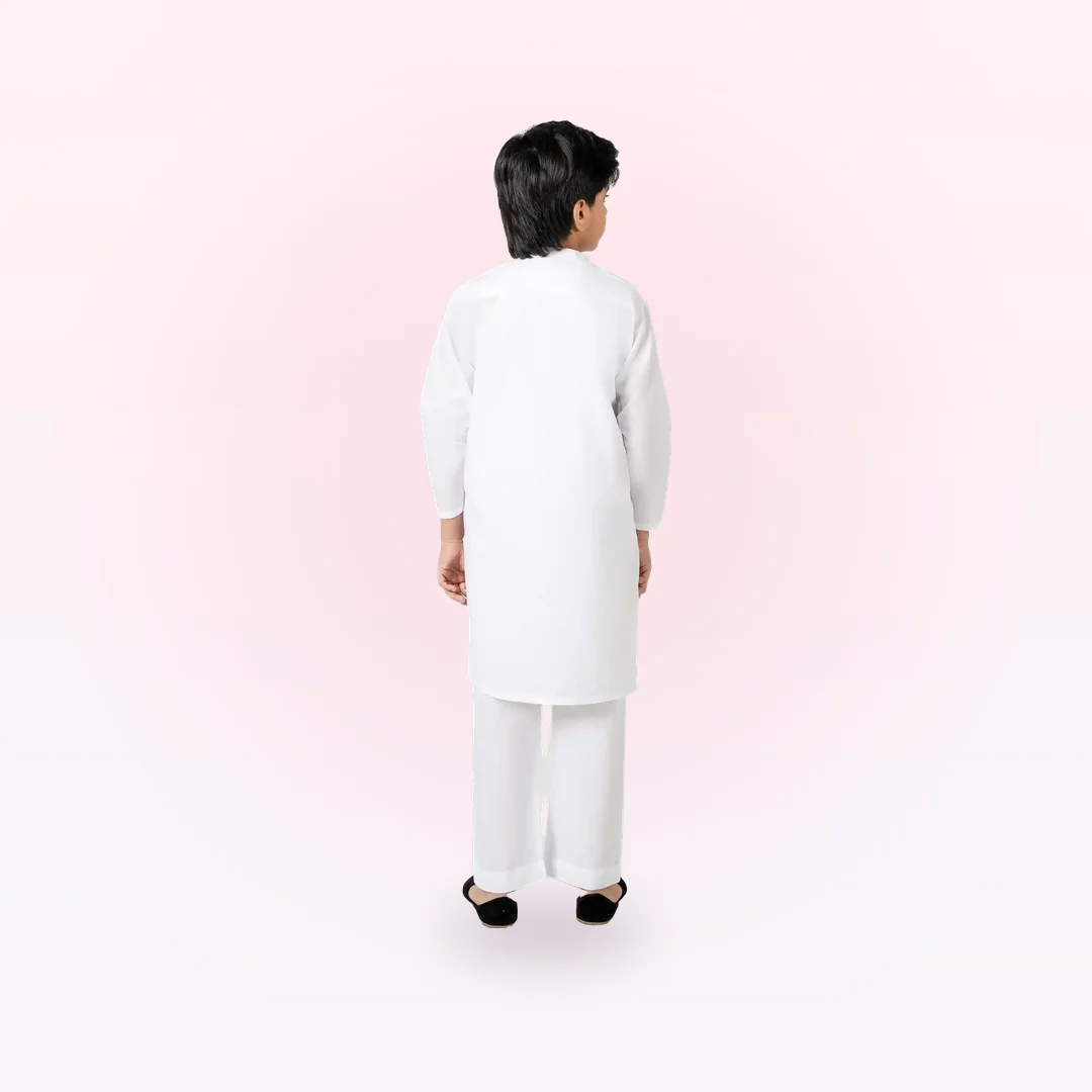 Boys White Kurta Trousers Set, photo 2