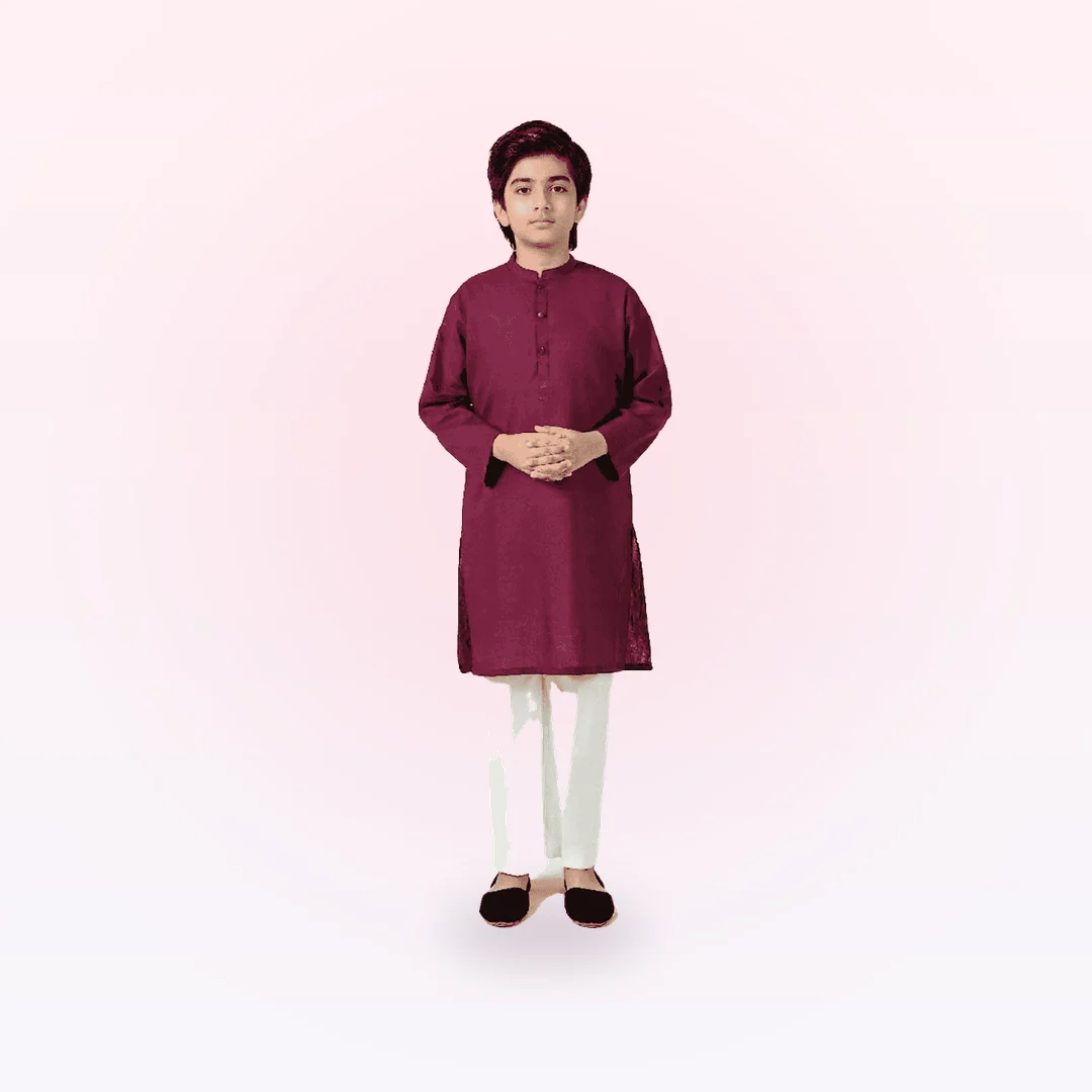 Boys Maroon Basic Kurta